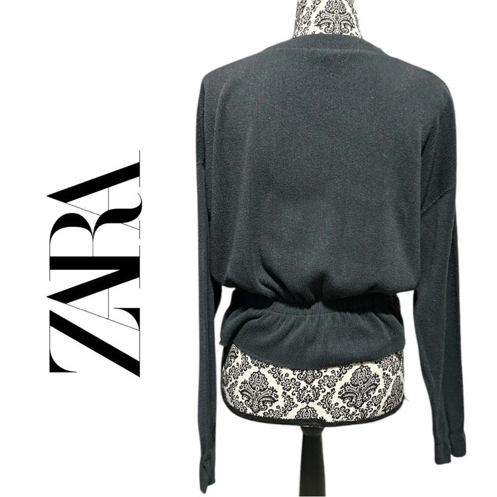 Zara Dark Gray Peplum Long Sleeve Top - Size‎ S